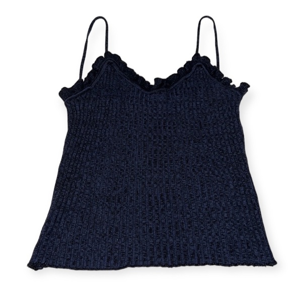 Free People Navy Blue Ruffled Trim V-neckline Cami size XS - Picture 1 of 11